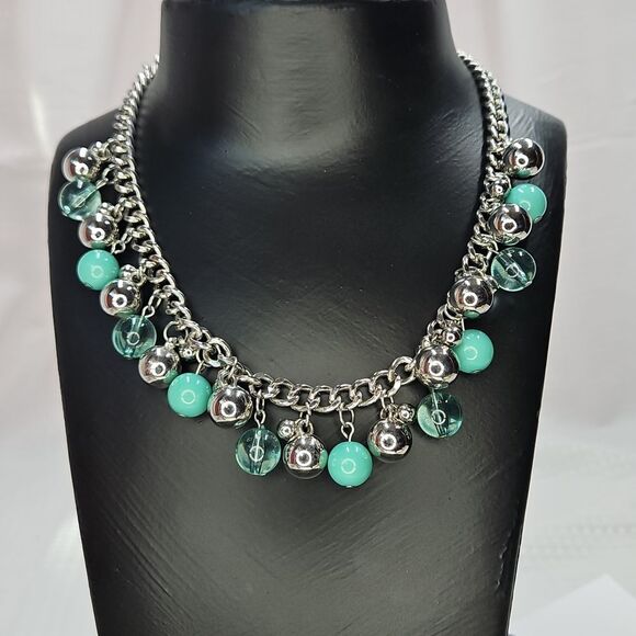 Aqua & Silver Bubble Bauble Necklace - Picture 1 of 5